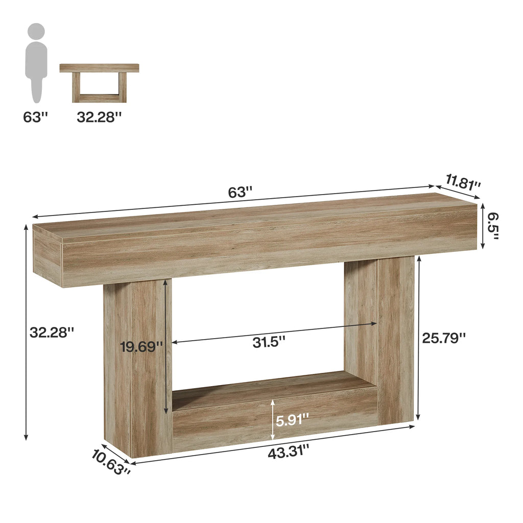 Tribesigns 63" Console Table, Farmhouse 2-Tier Entryway Table with U-Shaped Base, Narrow Long Wood Sofa Table Behind Couch Table