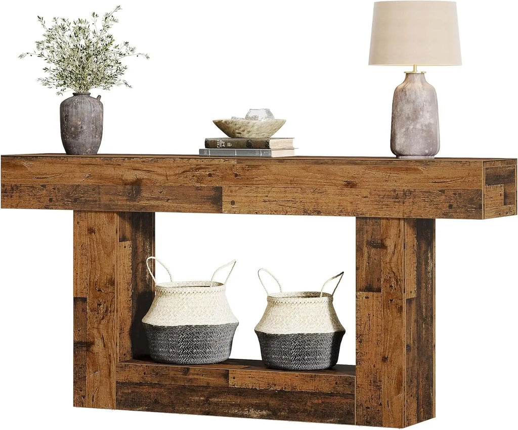 Tribesigns 63" Console Table, Farmhouse 2-Tier Entryway Table with U-Shaped Base, Narrow Long Wood Sofa Table Behind Couch Table