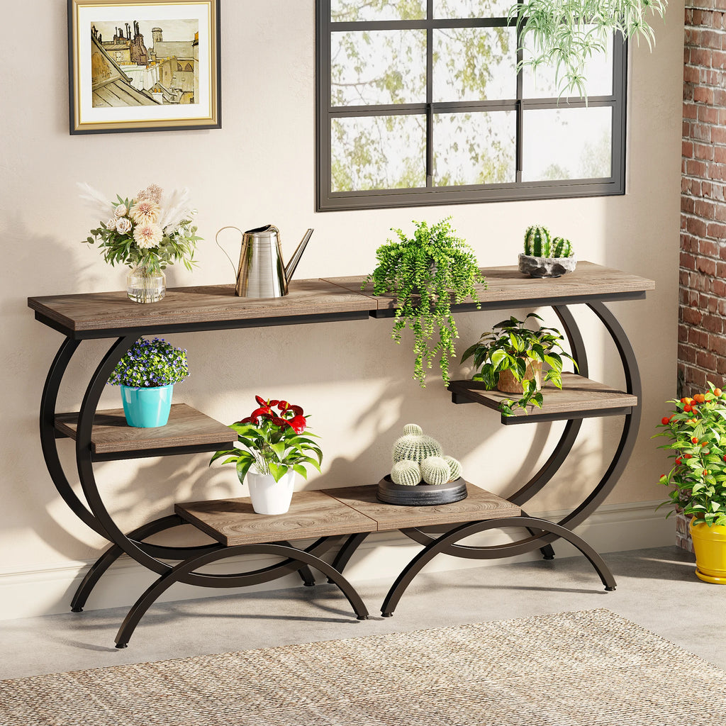 Tribesigns C-Shaped End Table, Industrial 3-Tier Small Table for Couch, Wood Bedside Table Snack Table with Storage Shelves