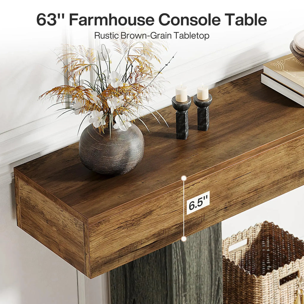 Tribesigns 63" Console Table, Farmhouse 2-Tier Entryway Table with U-Shaped Base, Narrow Long Wood Sofa Table Behind Couch Table
