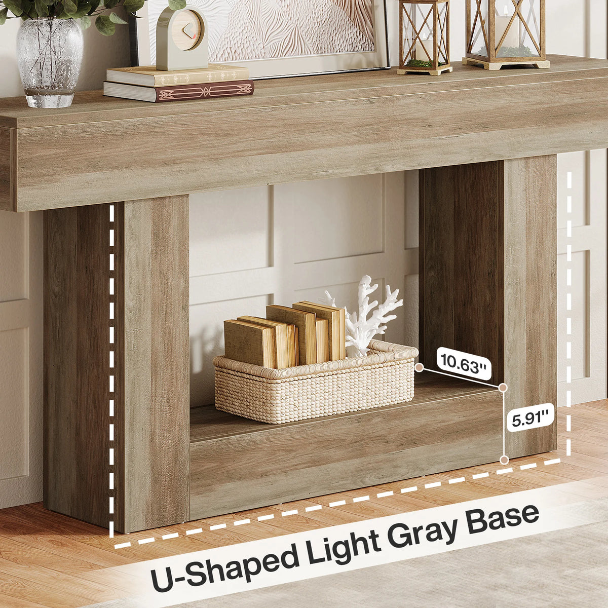 Tribesigns 63" Console Table, Farmhouse 2-Tier Entryway Table with U-Shaped Base, Narrow Long Wood Sofa Table Behind Couch Table