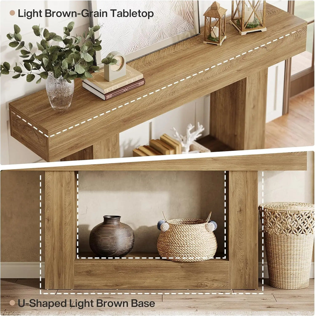 Tribesigns 63" Console Table, Farmhouse 2-Tier Entryway Table with U-Shaped Base, Narrow Long Wood Sofa Table Behind Couch Table